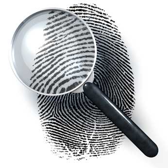 A magnifying glass on a fingerprint